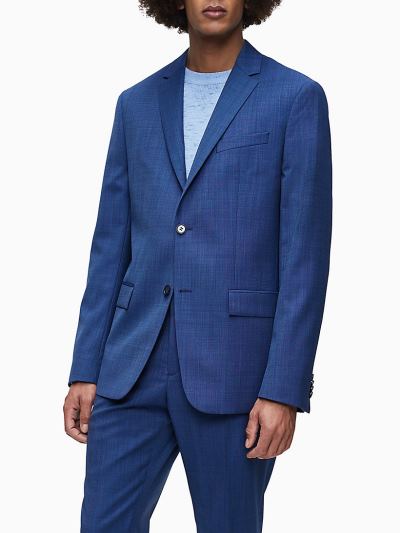 Calvin Klein Ruhák HU189687 | Calvin Klein Wool Blend Textured Férfi Blézer Sötétkék